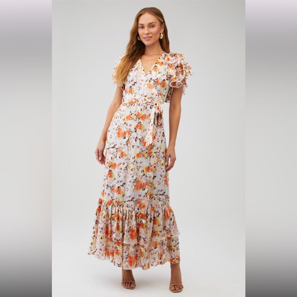 Elliatt Women's Dorrigo Floral Ruffle Sleeve Maxi Wrap Dress Size XS